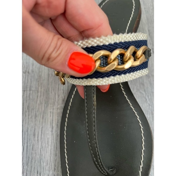 Tory Burch Mini Benton Gold Chain Band Flat Sandals Poblano Yonder Womens 6.5M - Picture 7 of 10